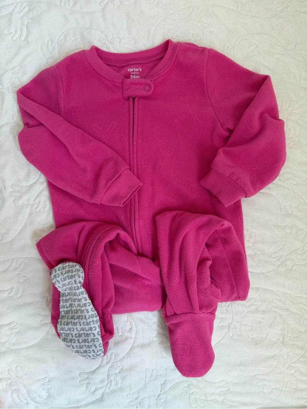 3/$15 | Carter's Bright Pink Footed Fleece One-Piece PJ 24m